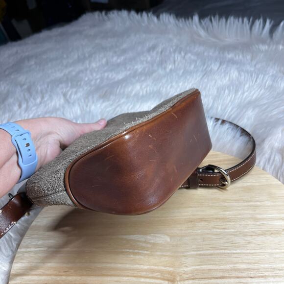 Dooney & Bourke Crossbody Purse Adj Strap Brown Leather/Gray Suede Vintage Purse - Picture 13 of 16